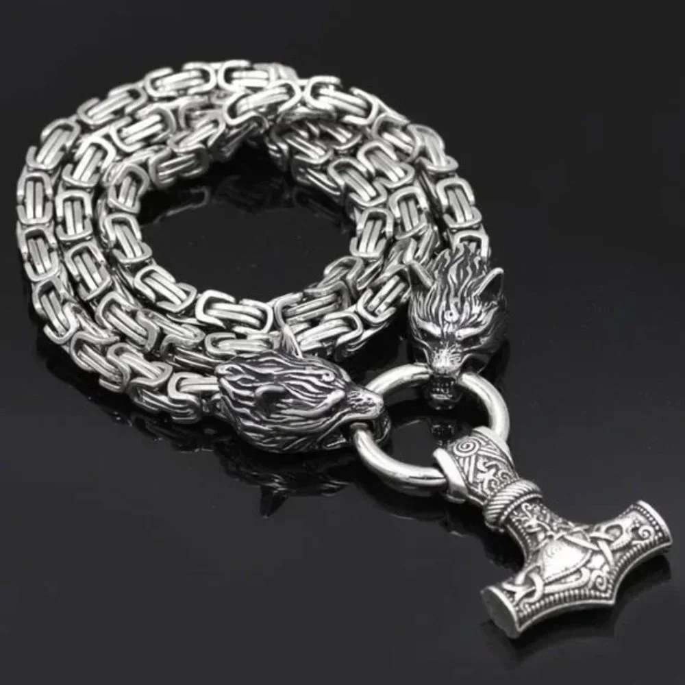 New Stainless Steel Nordic Viking Wolf Head Necklace - Picture 1 of 8